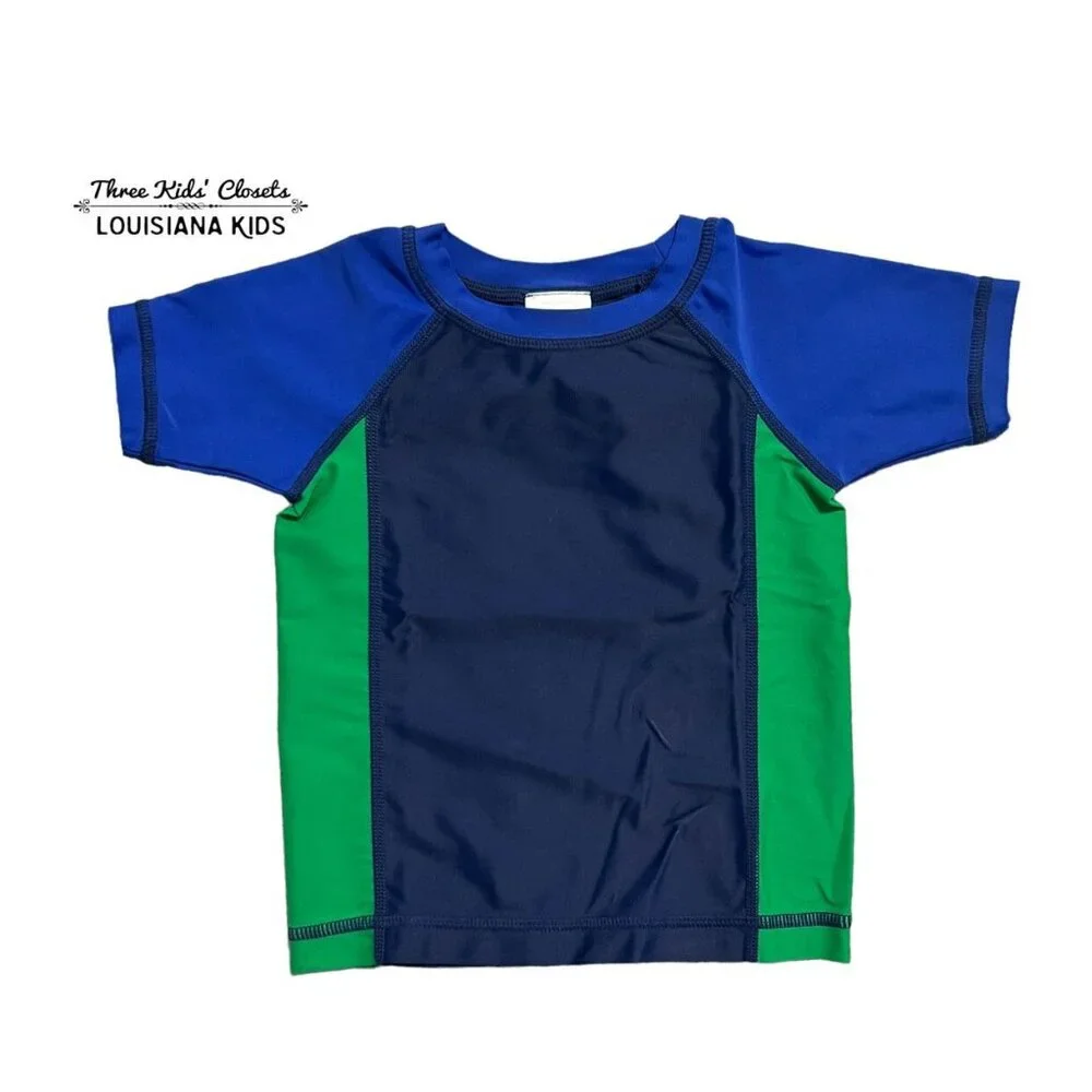Hanna Andersson Sz 85 (2T) Green Blue Navy Colorblock Rashguard Swim Shirt